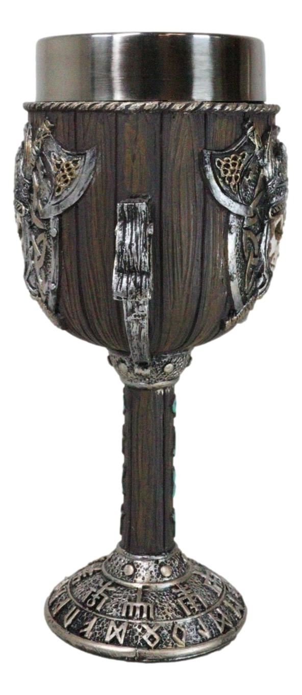 Valhalla Viking Warlord Skull Dragon Longship With Rune Symbols 6oz Wine Goblet