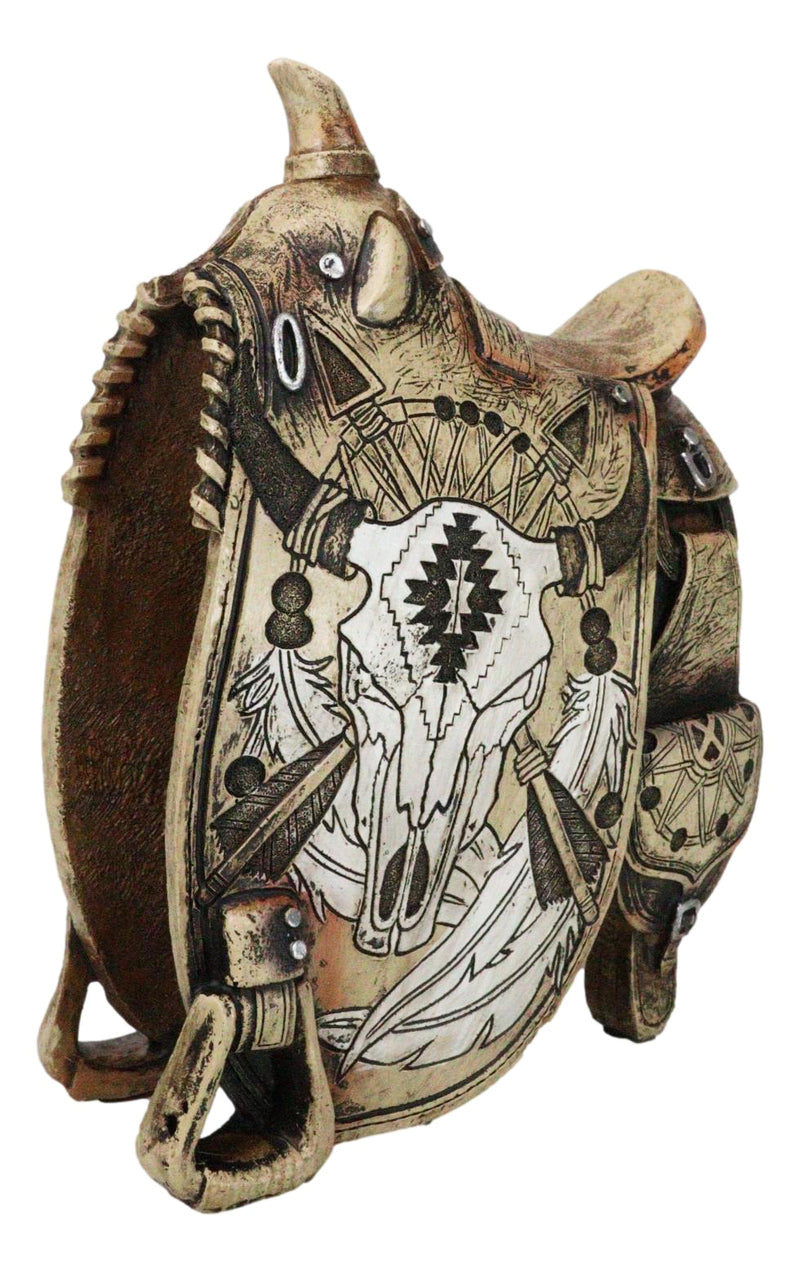 Western Country Cowboy Navajo Tribal Indian Cow Skull Horse Saddle Figurine