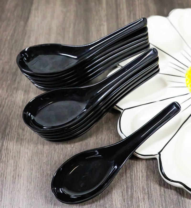 Contemporary High Gloss Finish Black Melamine Asian Soup Spoons Pack Of 12 Set