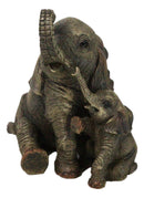 Jungle Shower Safari Savanna Elephant Mother and Calf with Trunks Up Figurine