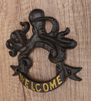 Cast Iron Nautical Sea Octopus With Porthole Frame Welcome Wall Decor Plaque