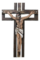 Jesus Christ Crucified Faux Wooden Rustic Bronze Layered Christian Wall Cross