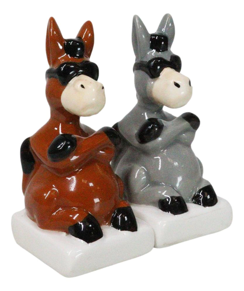 Ceramic Brown And Gray Jackass Donkeys With Cool Shades Salt Pepper Shakers