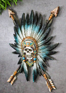 Southwestern Native Indian Chief Skull With Roach And Crossed Arrows Wall Decor