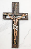 Jesus Christ Crucified Faux Wooden Rustic Bronze Layered Christian Wall Cross