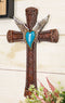 Western Boho Chic Turquoise Heart Angel Wings Tooled Floral Leather Wall Cross