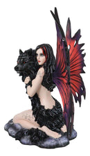 Large Gothic Fairy Goddess Artemis Holding Black Wolf Home Decor Figurine 13"H