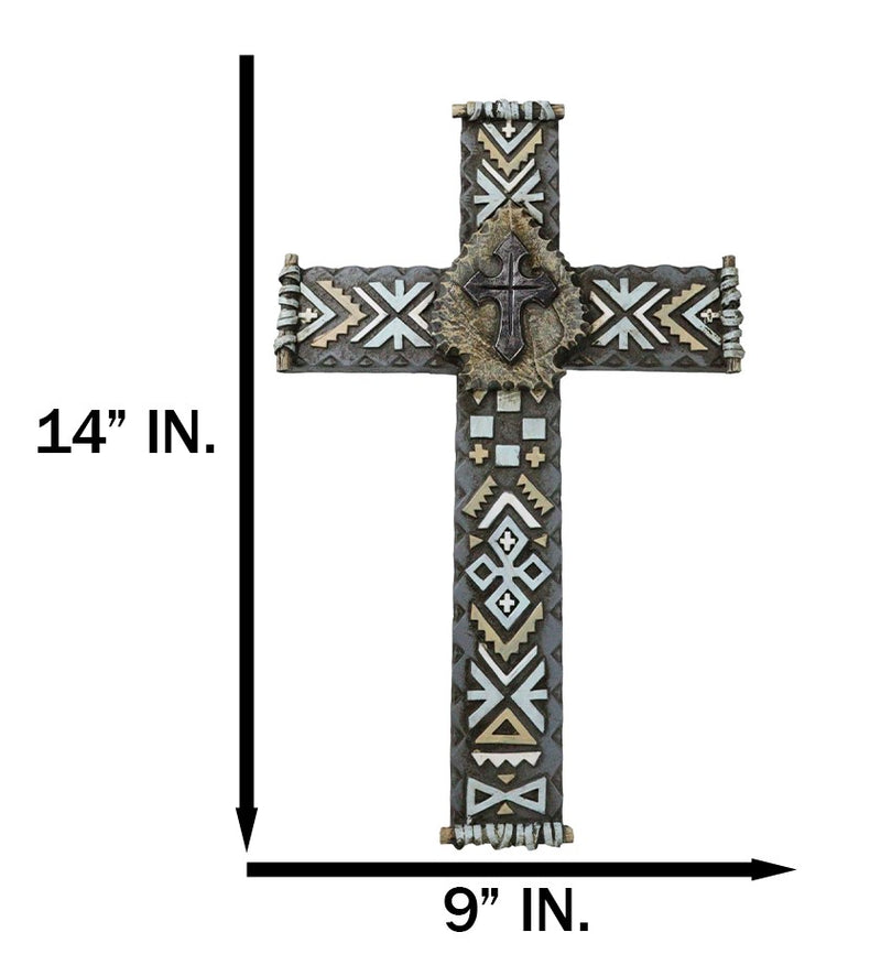 Southwest Mesoamerican Aztec Vector Symbols and Jagged Leaf Center Wall Cross