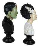 Set Of 2 Victor Frankenstein With Elizabeth Bride Bust Figurines With LED Eyes