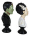 Set Of 2 Victor Frankenstein With Elizabeth Bride Bust Figurines With LED Eyes