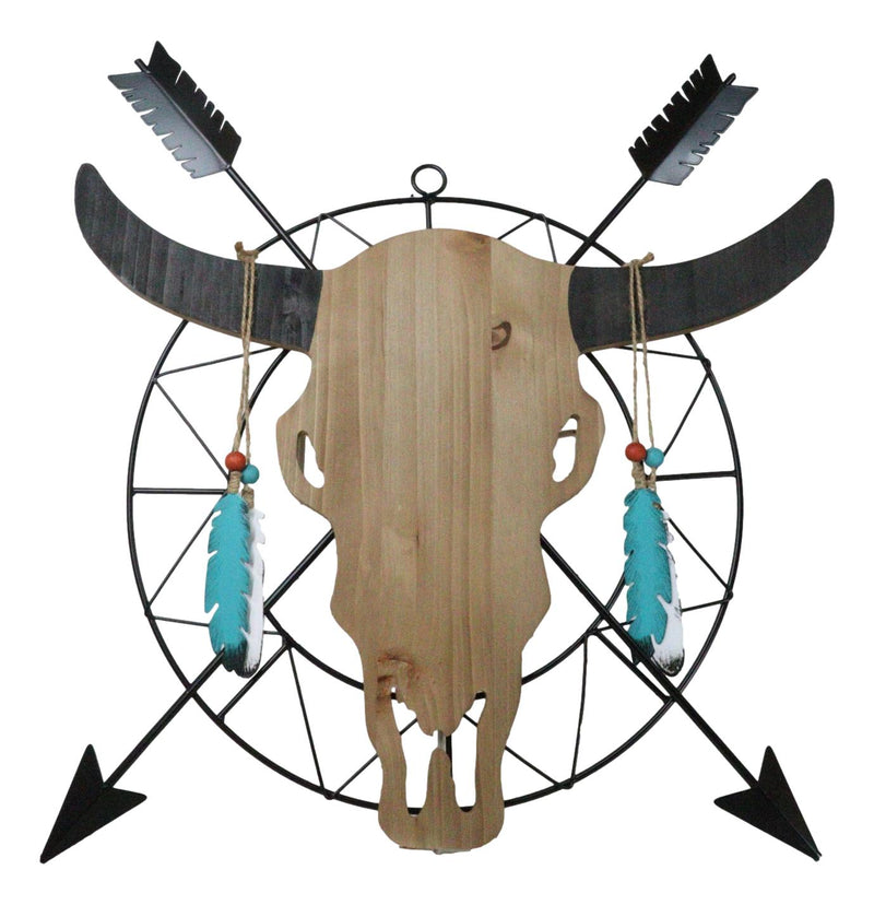 18"L Western Dreamcatcher Feathers Crossed Arrows Tribal Cow Skull Wall Decor