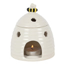 White Whimsical Bumblebee Beehive Ceramic Essential Oil Warmer Candle Holder