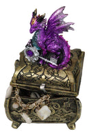 Metallic Purple Twilight Dragon Holding Rune Key On Treasure Chest Trinket Box