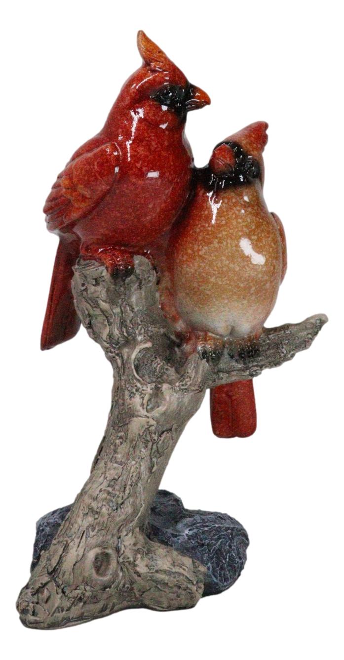 Northern Male and Female Red Cardinal Birds Perching On Tree Branch Figurine