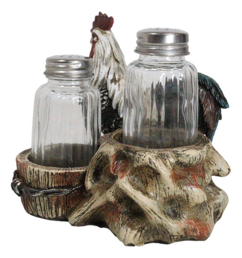 Country Rustic Farm White Breasted Chicken Rooster Salt Pepper Shakers Holder