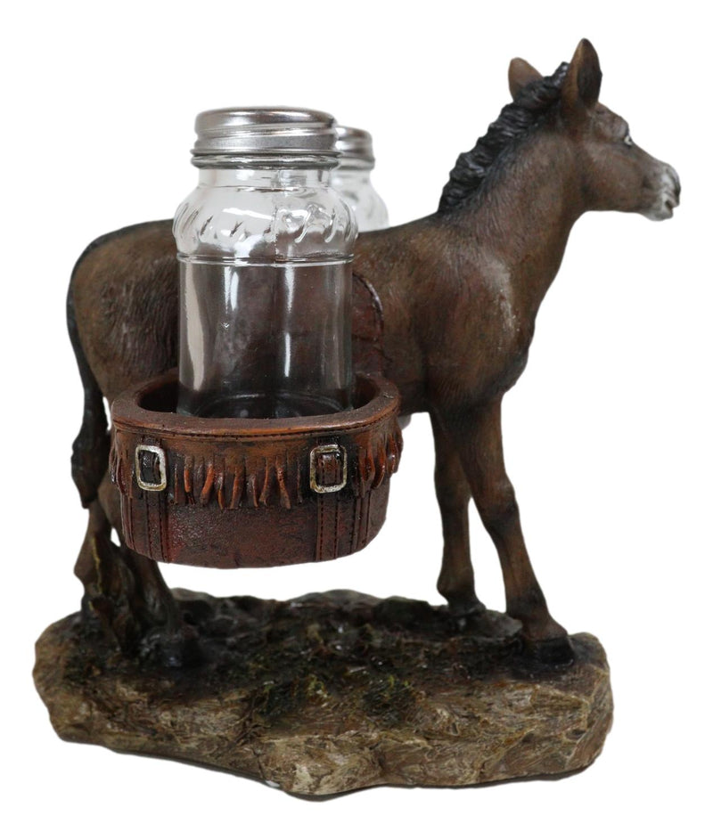 Western Country Mule Donkey Ass Carrying Saddlebags Salt Pepper Shakers Holder