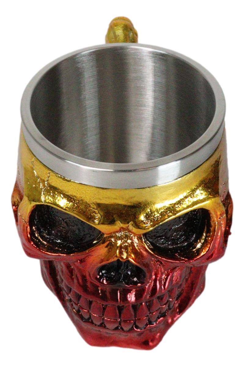 Metallic Gold And Red Alien UFO Jointed Skull Grinning Coffee Mug Macabre Decor