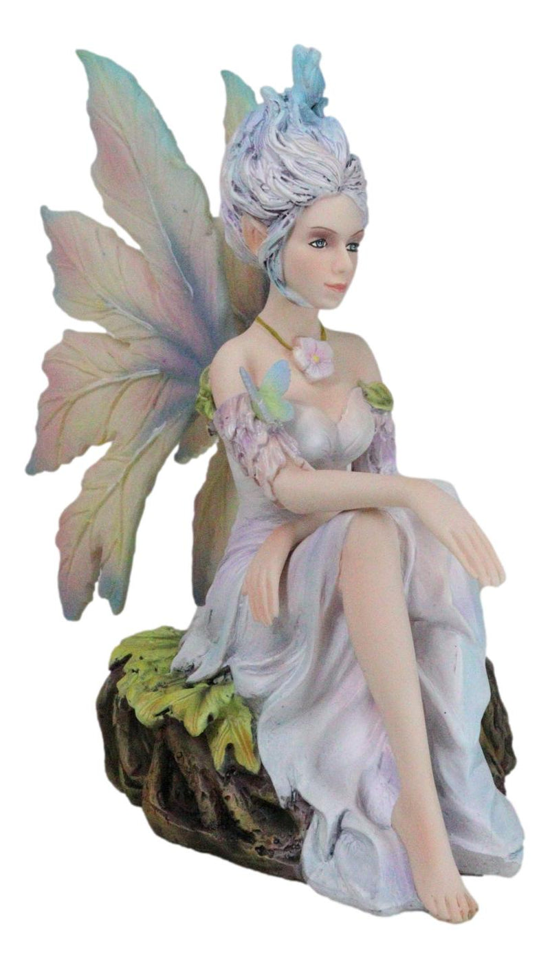 Sitting Elf Pixie Air Wind Elemental Fairy in Ethereal Rainbow Dress Figurine