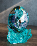 Blue Fossil Dragon Hatchling Sleeping in Faux Crystal Acrylic Glass Egg Figurine