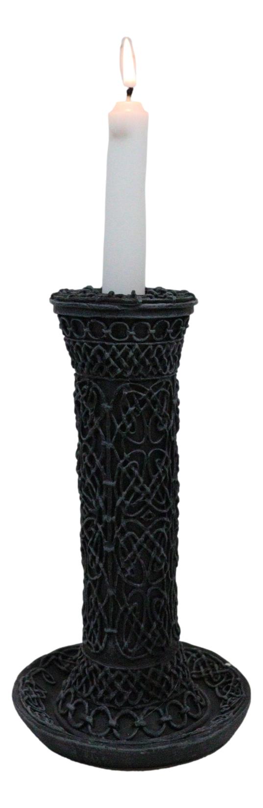 Wicca Celtic Knotwork Sacred Symbols Dark Art Taper Candle Holder Figurine