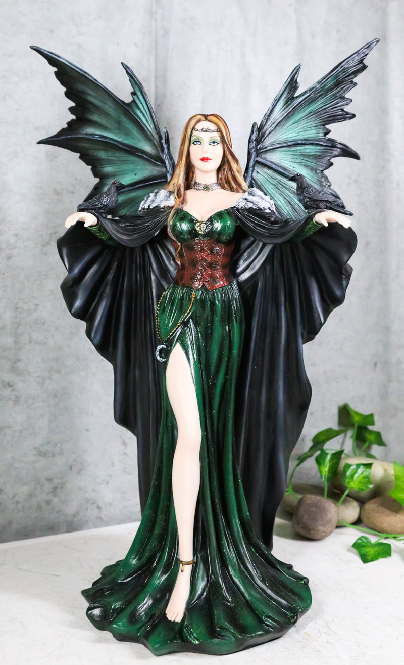 Gothic Enchantress Emerald Fairy In Corset Gown with Ravens Large Figurine