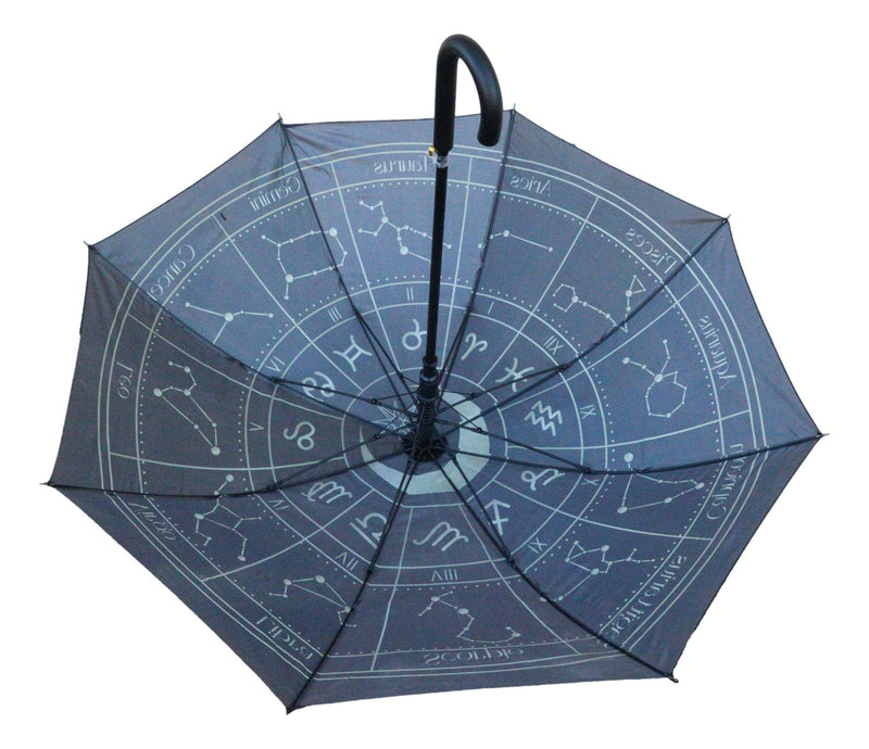 Wicca Magic Black Gold Astrology Wheel Sacred Symbols Constellations Umbrella