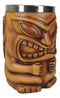 Large Exotic Tropical Hawaiian Luau Party Maori Faux Wooden Tiki Coffee Mug 16oz