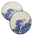 Pack Of 4 Hokusai The Great Wave Of Kanagawa Mount Fuji Round Appetizer Plates