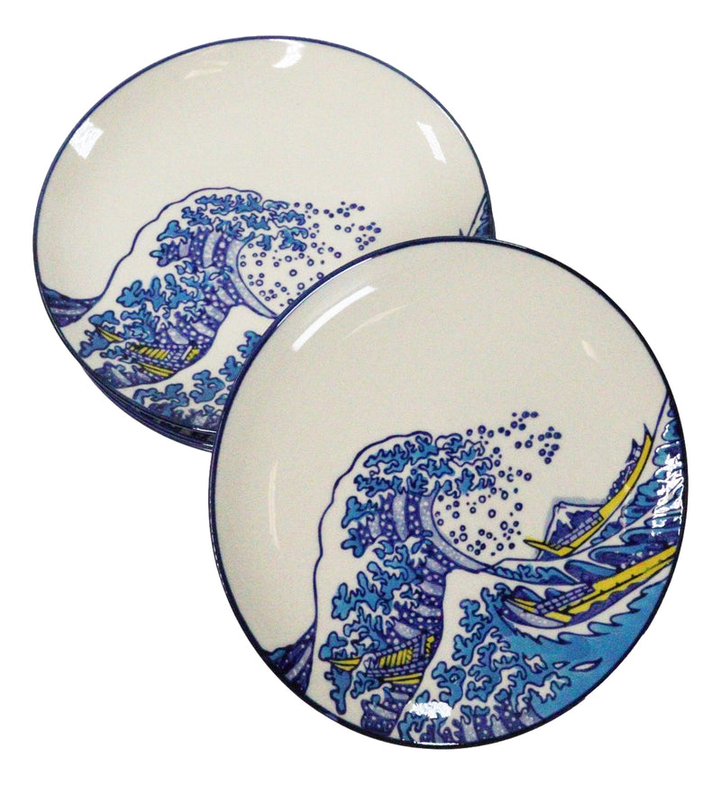 Pack Of 4 Hokusai The Great Wave Of Kanagawa Mount Fuji Round Appetizer Plates