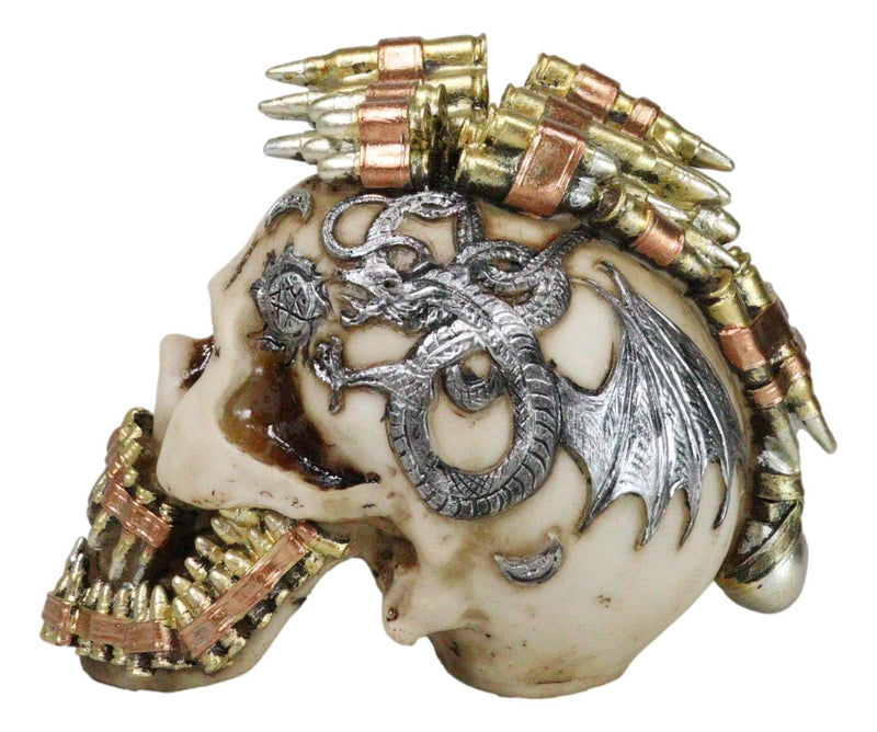 Military War Steampunk Skull With Rifle Bullets Mohawk And Dragon Figurine