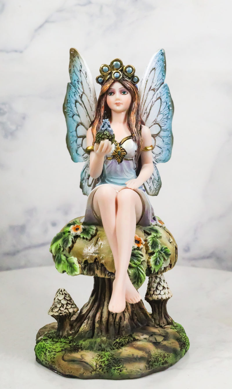 Queen Tribal Fairy Holding Dragon Hatchling By Mushroom Forest Stool Figurine