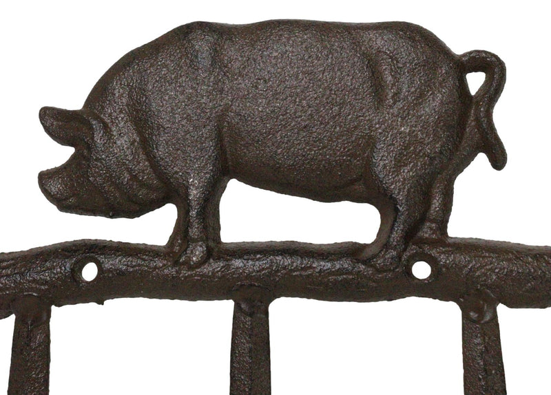 Pack Of 2 Cast Iron Rustic Farmhouse Hog Boar Pig 3 Peg Wall Hooks Organizer