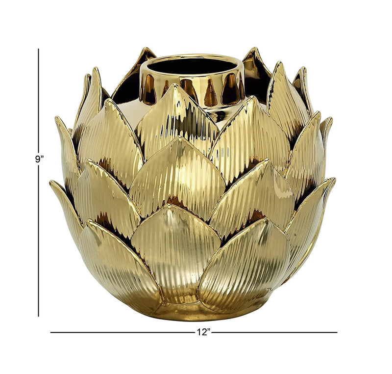 Contemporary Chic Electroplated Gold Porcelain Lotus Flower Shaped Vase Pot