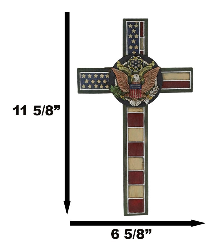 Rustic Western American Flag Army With Eagle Great Seal Memorial Wall Cross