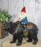 Whimsical Mr Old Gnome Riding On Harnessed Black Bear Figurine Rustic Western