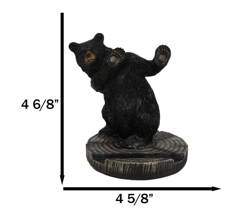 Rustic Western Hide And Seek Black Bear On Tree Ring Cell Phone Holder Figurine