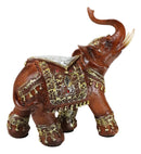 Faux Wood Trunk Up Elephant with Golden Scrollwork And Crushed Glass Figurine