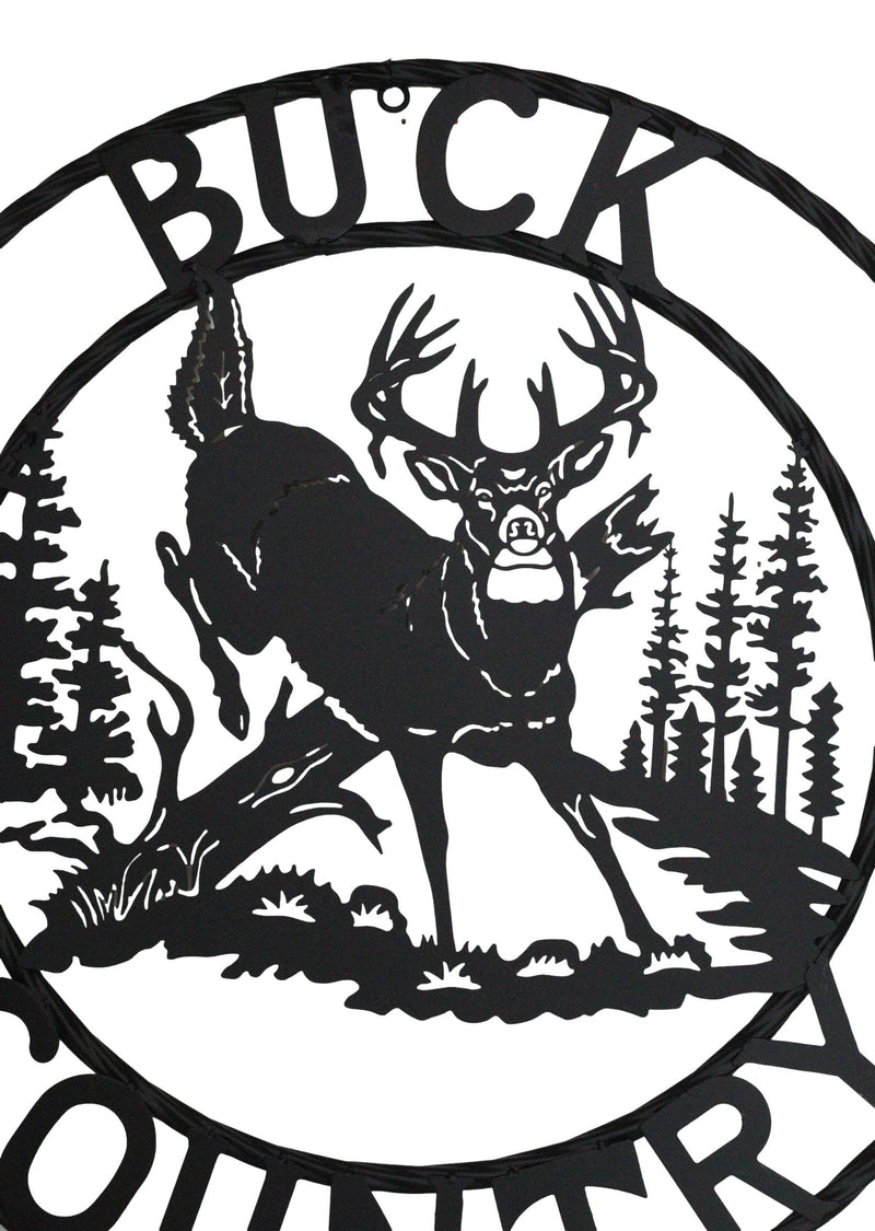 24"Dia Rustic Western Buck Country Mountains Pine Forest Metal Wall Circle Sign