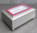 July Ruby Red Levity Happiness Birthstones Silver Tone Musical Trinket Box