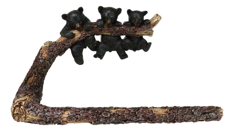 Rustic Western Black Bear Cubs Hanging On Tree Branch Hand Towel Holder Bar