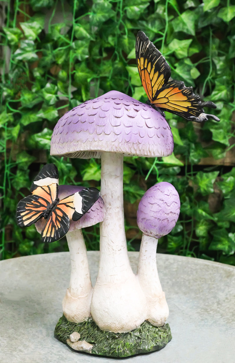 Enchanted Fairy Garden Purple Toadstool Mushrooms Monarch Butterflies Figurine