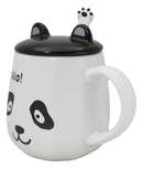 Hello Panda Bear Ceramic Coffee Mug Cup With Spoon And Perky Ears Lid 14oz