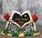 Red Roses Love Never Dies Skeleton Hand Heart Tombstones Cake Topper Figurine