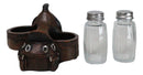 Country Western Faux Leather Cowboy Horse Saddle Salt Pepper Shakers Holder