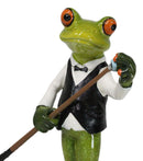 Bow Tie Billiards Pro Green Toad Frog Applying Chalk to Pool Cue Tip Figurine