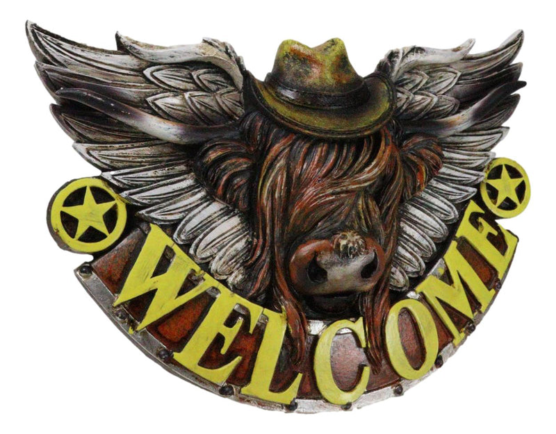 Rustic Western Angel Winged Cowboy Hat Cow Country Welcome Sign Wall Decor