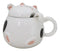 Whimsical White Chubby Feline Kitty Cat Cup Mug With Lid And Stirring Spoon