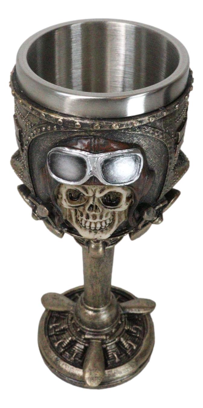 Military Aviator Air Force Pilot Skull With Airplane Propellers Wine Goblet Cup