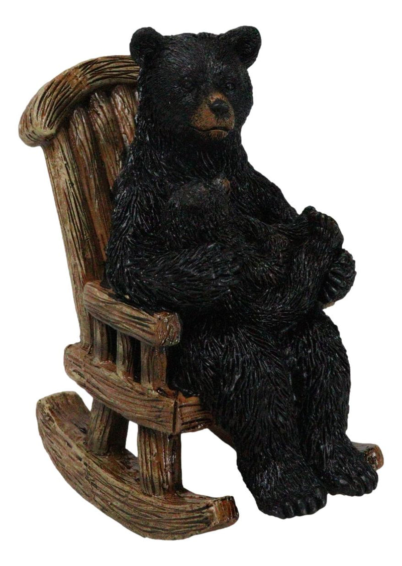 Rustic Forest Mama Black Bear With Sleeping Cub On Rocking Chair Figurine