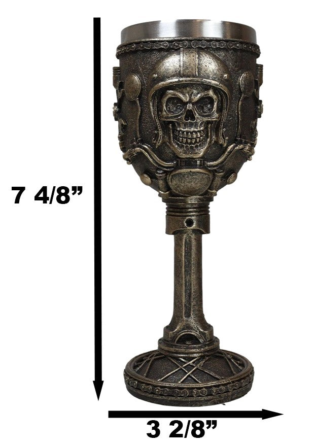 Mechanics Engineering Motohead Aviator Pilot Skeleton Cranium Skull Wine Goblet